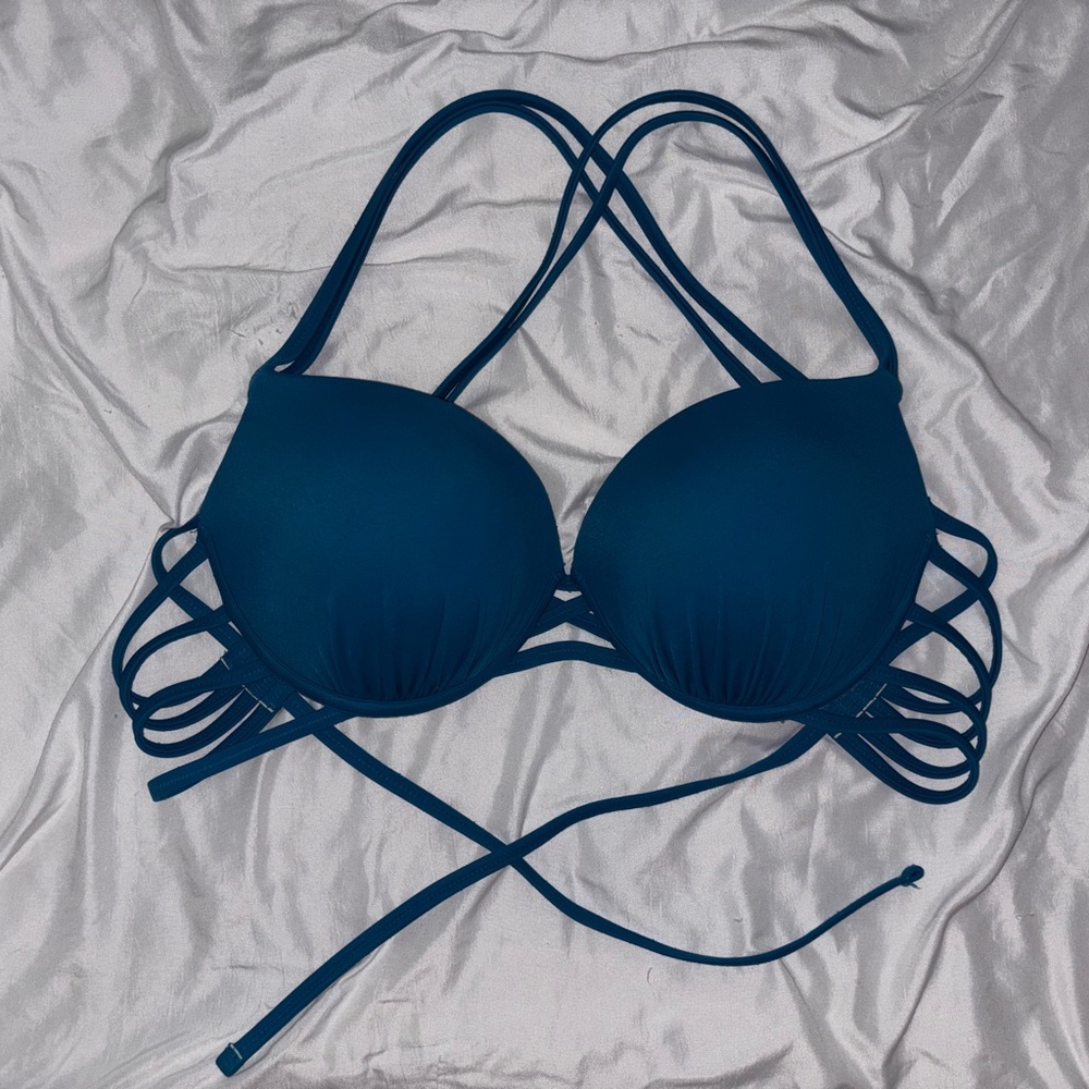 Elegant Teal Blue Strappy Bikini Top